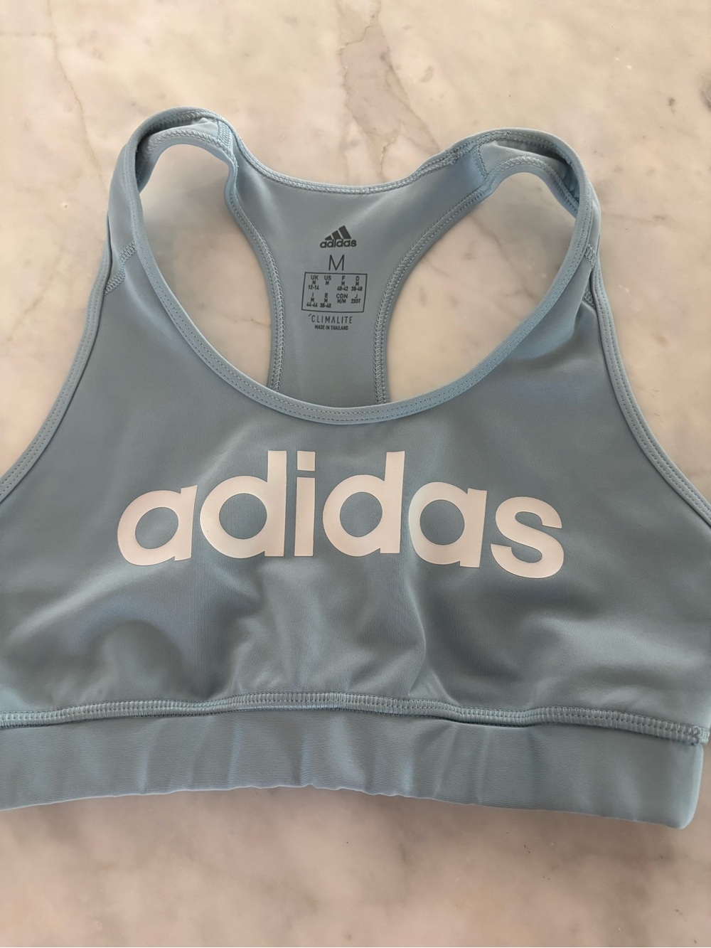 adidas Light Blue Racerback Bikini Top with White Logo
